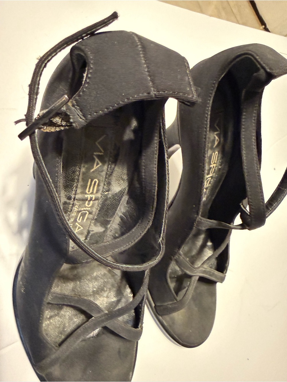 Via Spiga Black Strappy Ankle-Tie Heeled Sandals